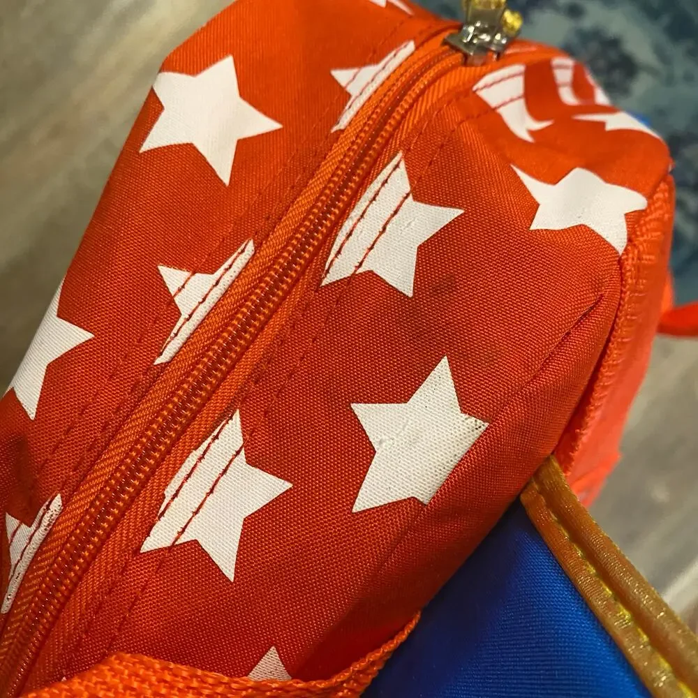 DC Wonder Woman Backpack Red White Blue Stars Gold Logo BTS school book bag